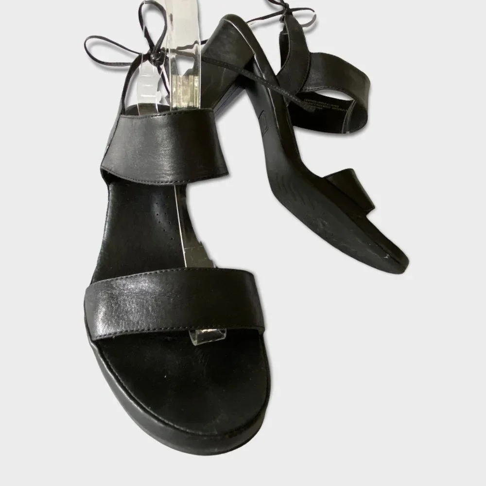 ONO black cushioned‎ insole comfort heels sandals 11 M Cara tie back